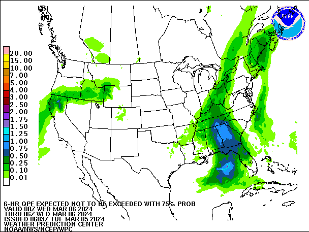 6-Hour 75th
                     Percentile QPF valid 06Z March 6, 2024