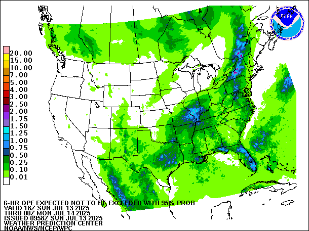 6-Hour 95th
                     Percentile QPF valid 00Z July 14, 2025