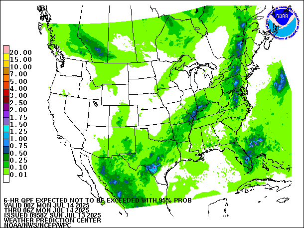 6-Hour 95th
                     Percentile QPF valid 06Z July 14, 2025