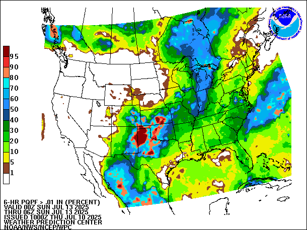 6-Hour PQPF valid 06Z July 13, 2025