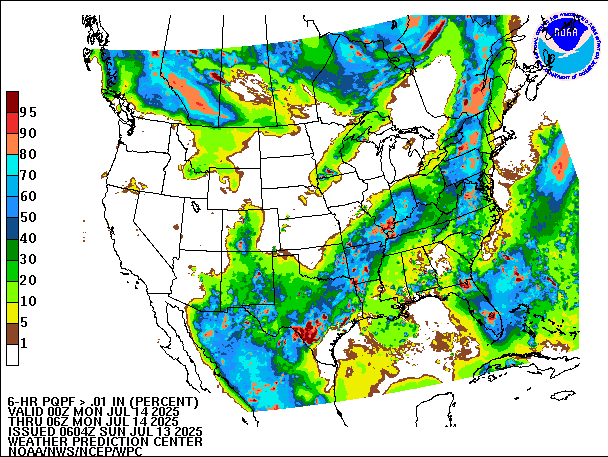 6-Hour PQPF valid 06Z July 14, 2025