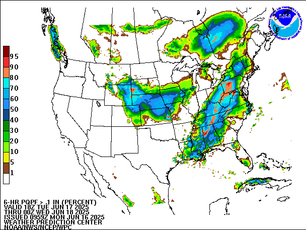 6-Hour PQPF valid 00Z June 18, 2025