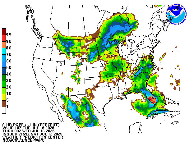 6-Hour PQPF valid 00Z July 16, 2025
