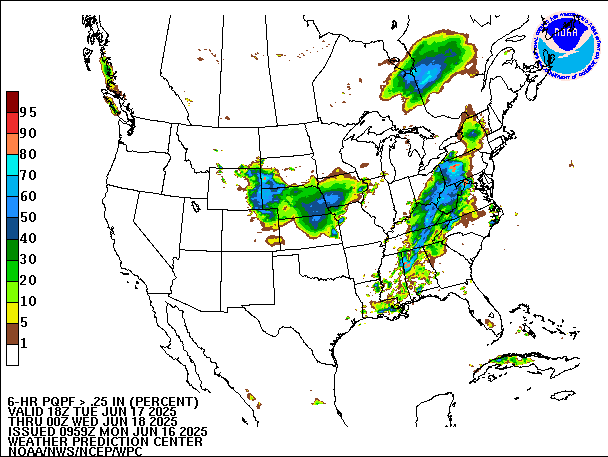 6-Hour PQPF valid 00Z June 18, 2025