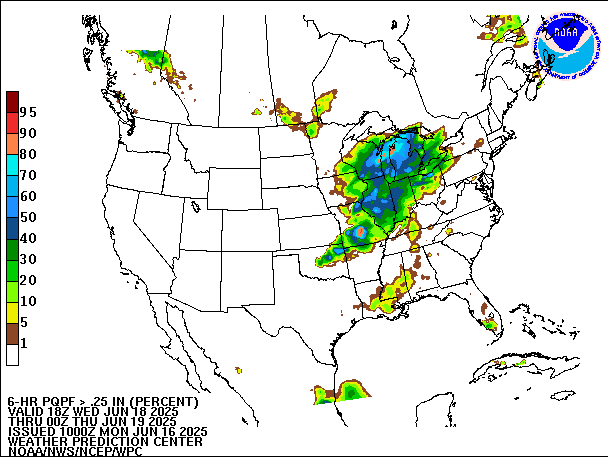 6-Hour PQPF valid 00Z June 19, 2025