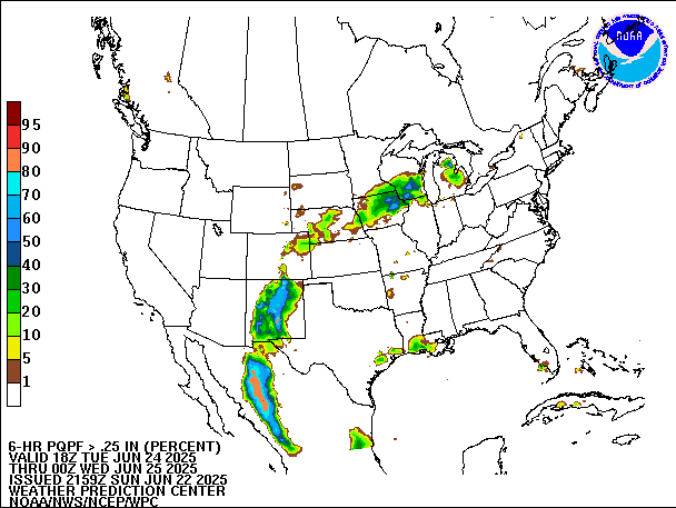 6-Hour PQPF valid 00Z June 25, 2025