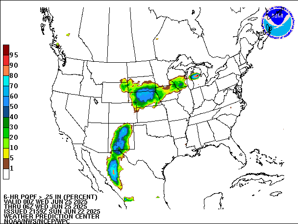 6-Hour PQPF valid 06Z June 25, 2025