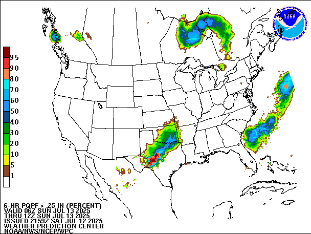 6-Hour PQPF valid 12Z July 13, 2025