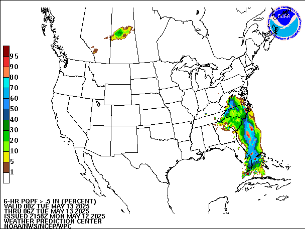 6-Hour PQPF valid 06Z May 13, 2025