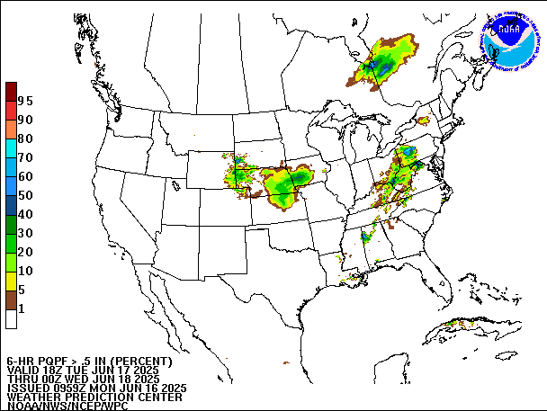 6-Hour PQPF valid 00Z June 18, 2025