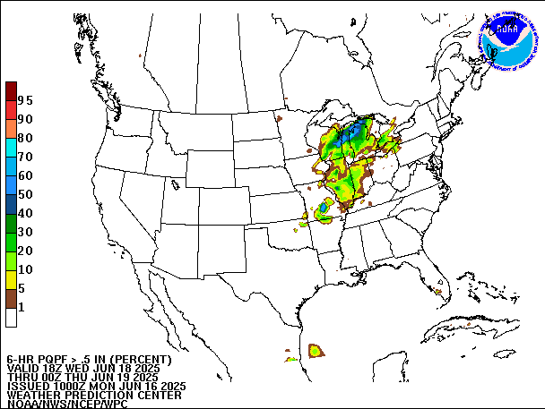 6-Hour PQPF valid 00Z June 19, 2025