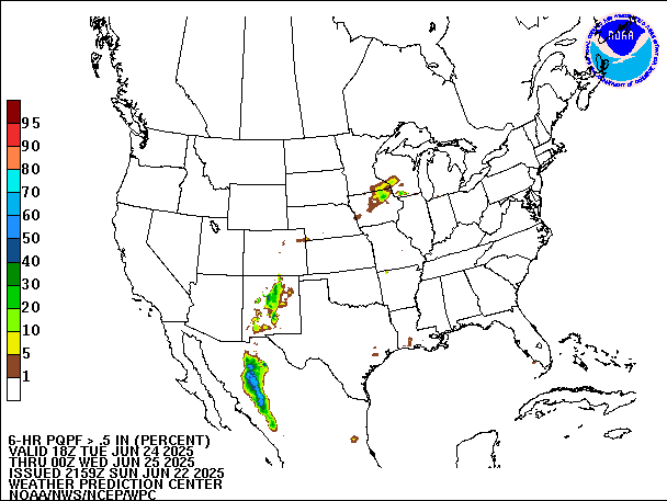 6-Hour PQPF valid 00Z June 25, 2025