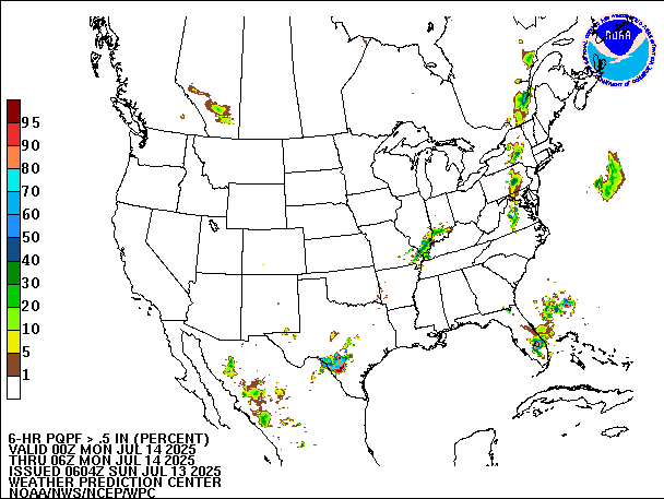 6-Hour PQPF valid 06Z July 14, 2025