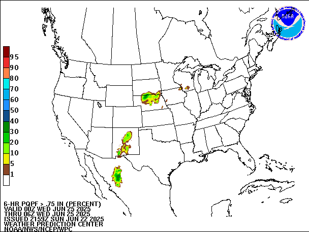 6-Hour PQPF valid 06Z June 25, 2025