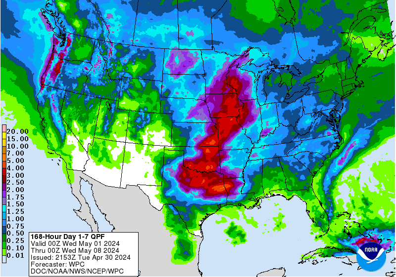 Plenty of precipitation on the way for California in the next 7 days. Image: NOAA Today