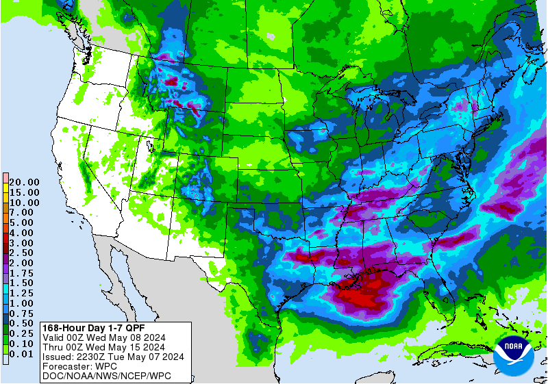 7 day precipitation amounts are relatively low. Image: NOAA Today
