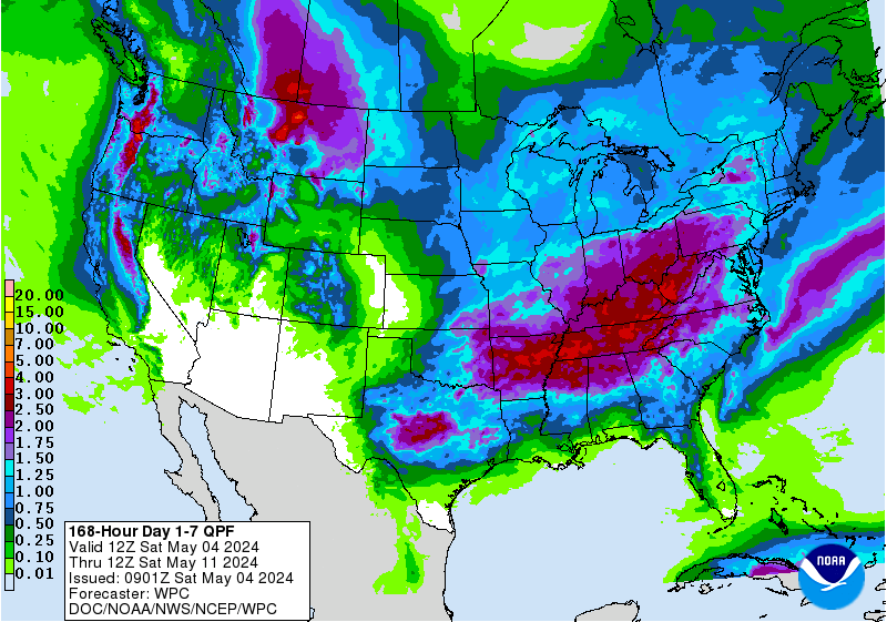 7 day precipitation totals for the United States. Image: NOAA Today