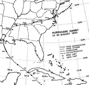 Hurricane Danny (1985) Track