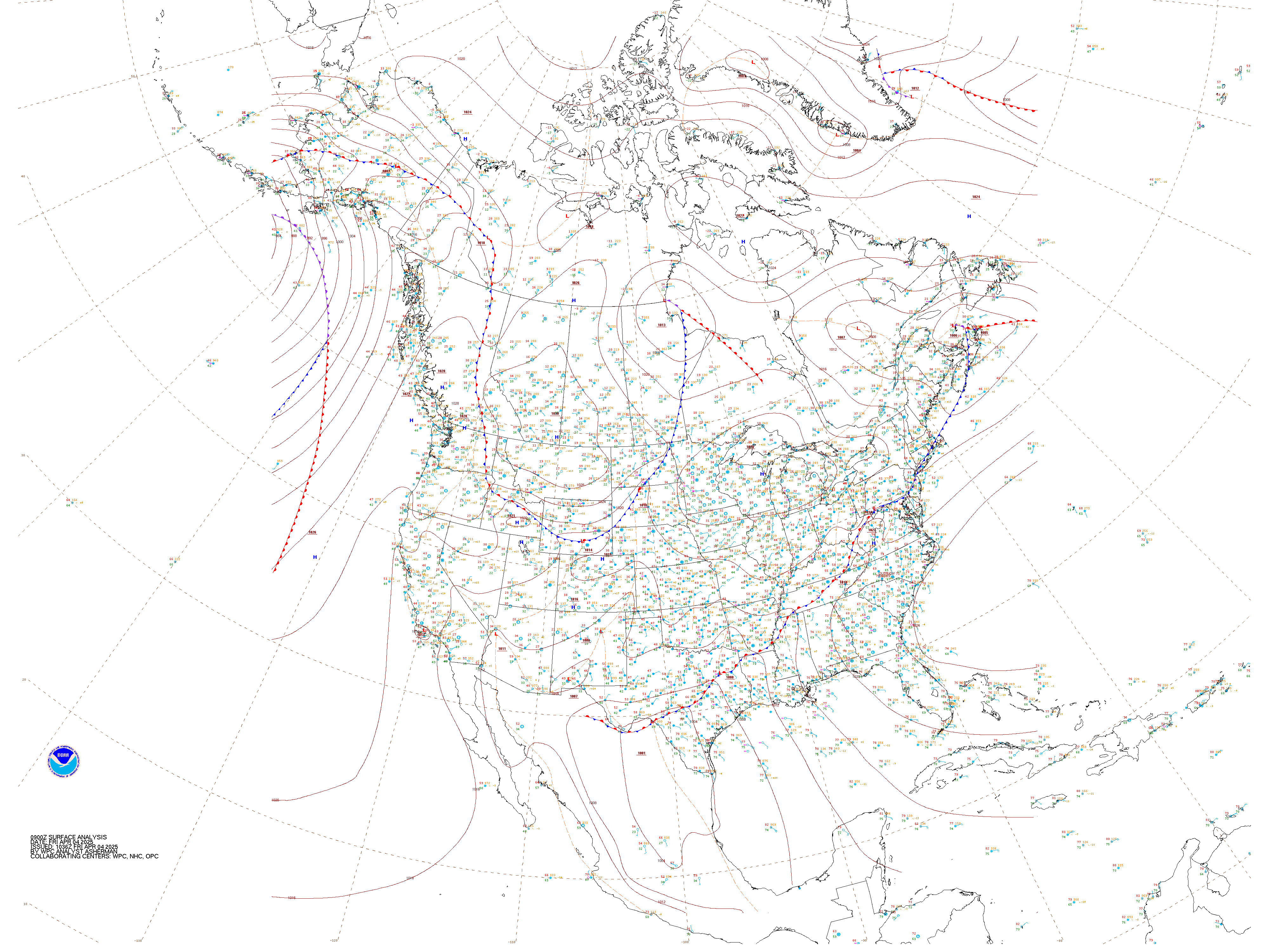 Surface Pressure Map of United States (WPC)