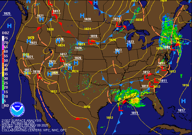 Latest U.S. Radar Mosaic with WPC Surface Analysis