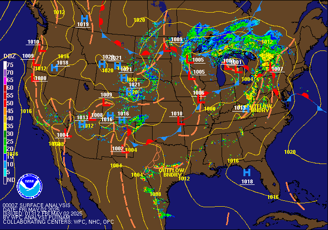 00Z U.S. Radar Mosaic with WPC Surface Analysis