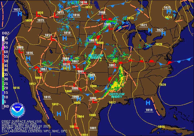 03Z U.S. Radar Mosaic with WPC Surface Analysis