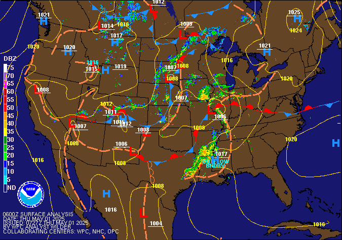 06Z U.S. Radar Mosaic with WPC Surface Analysis