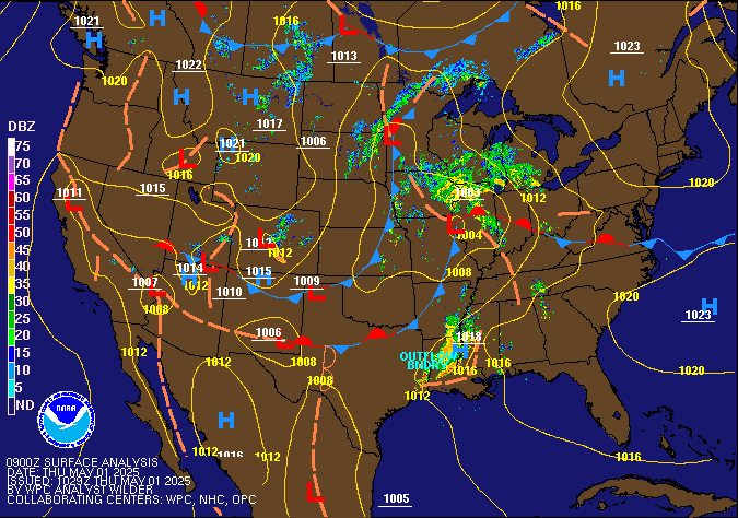 09Z U.S. Radar Mosaic with WPC Surface Analysis