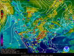 Latest North American surface analysis with IR satellite image 