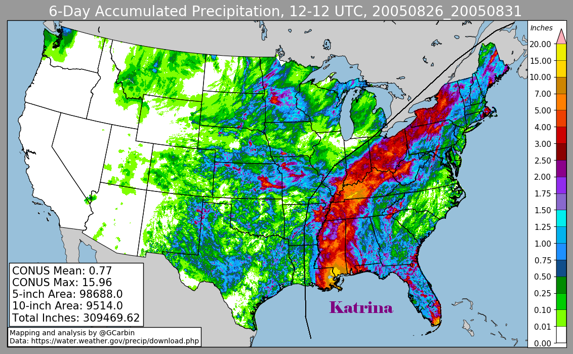 Katrina (2005) Radar Derived rainfall totals