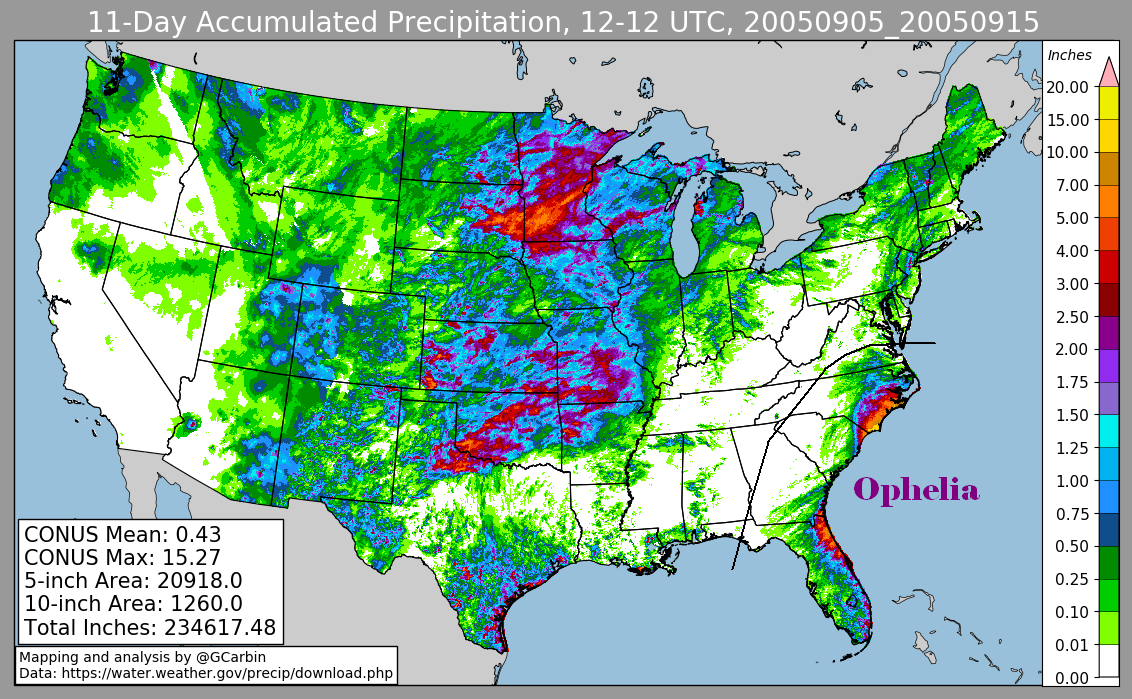 Ophelia (2005) Radar Derived Rainfall image