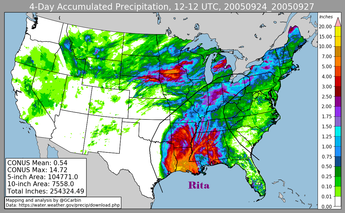 Rita (2005) radar-derived rainfall totals