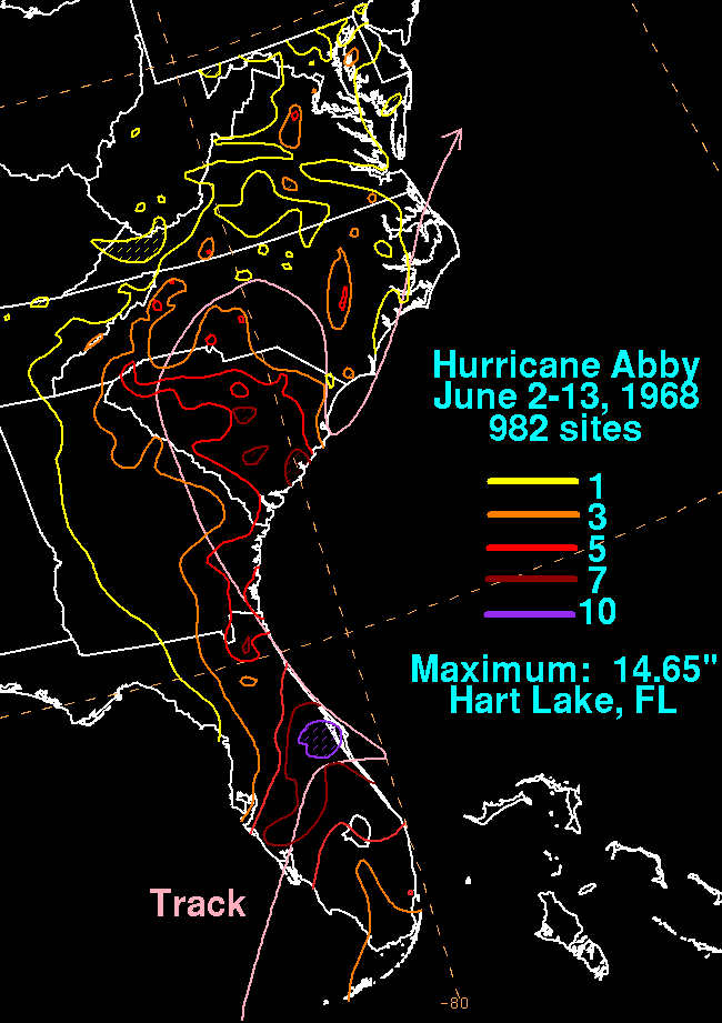Abby (1968) Storm Total Rainfall