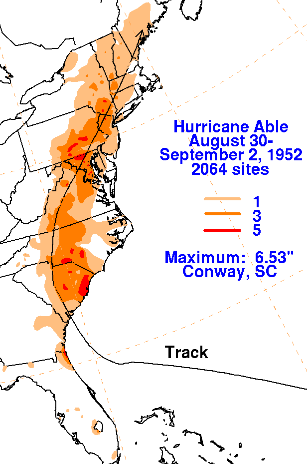 Storm Total Rainfall for Able (1952)