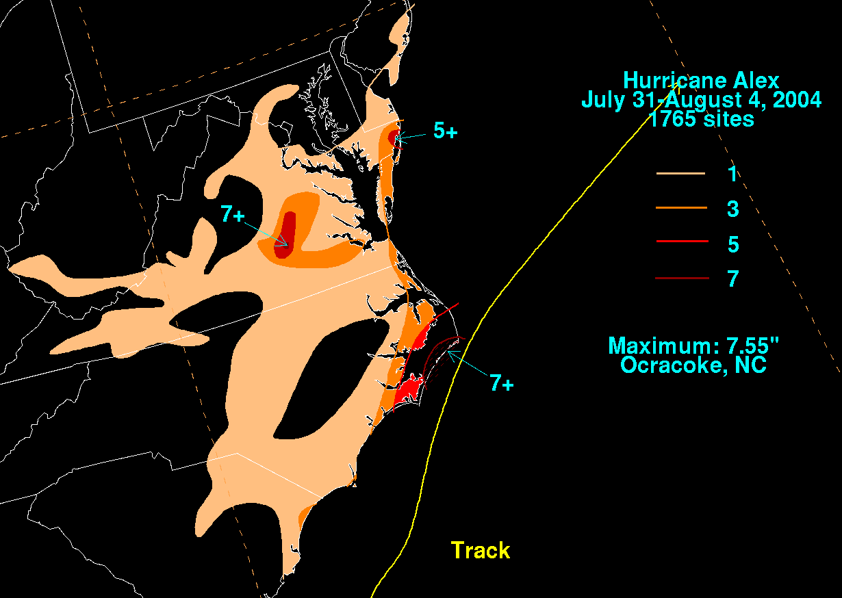 Alex (2004) Filled Contour Rainfall