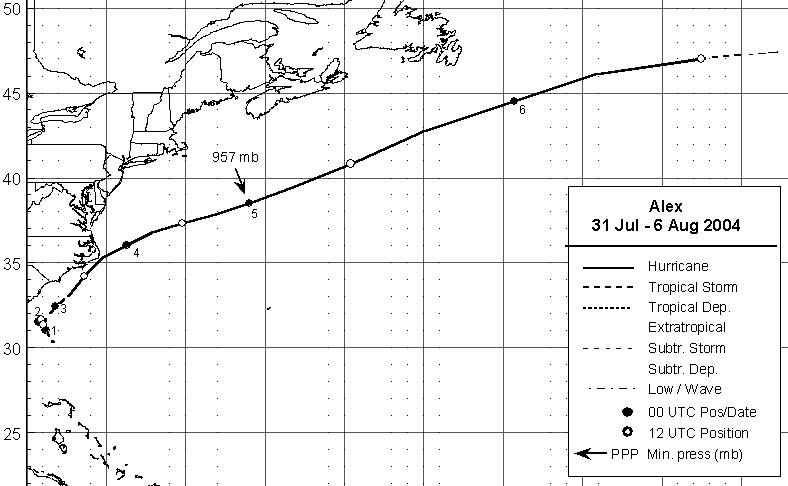 Hurricane Alex (2004) track