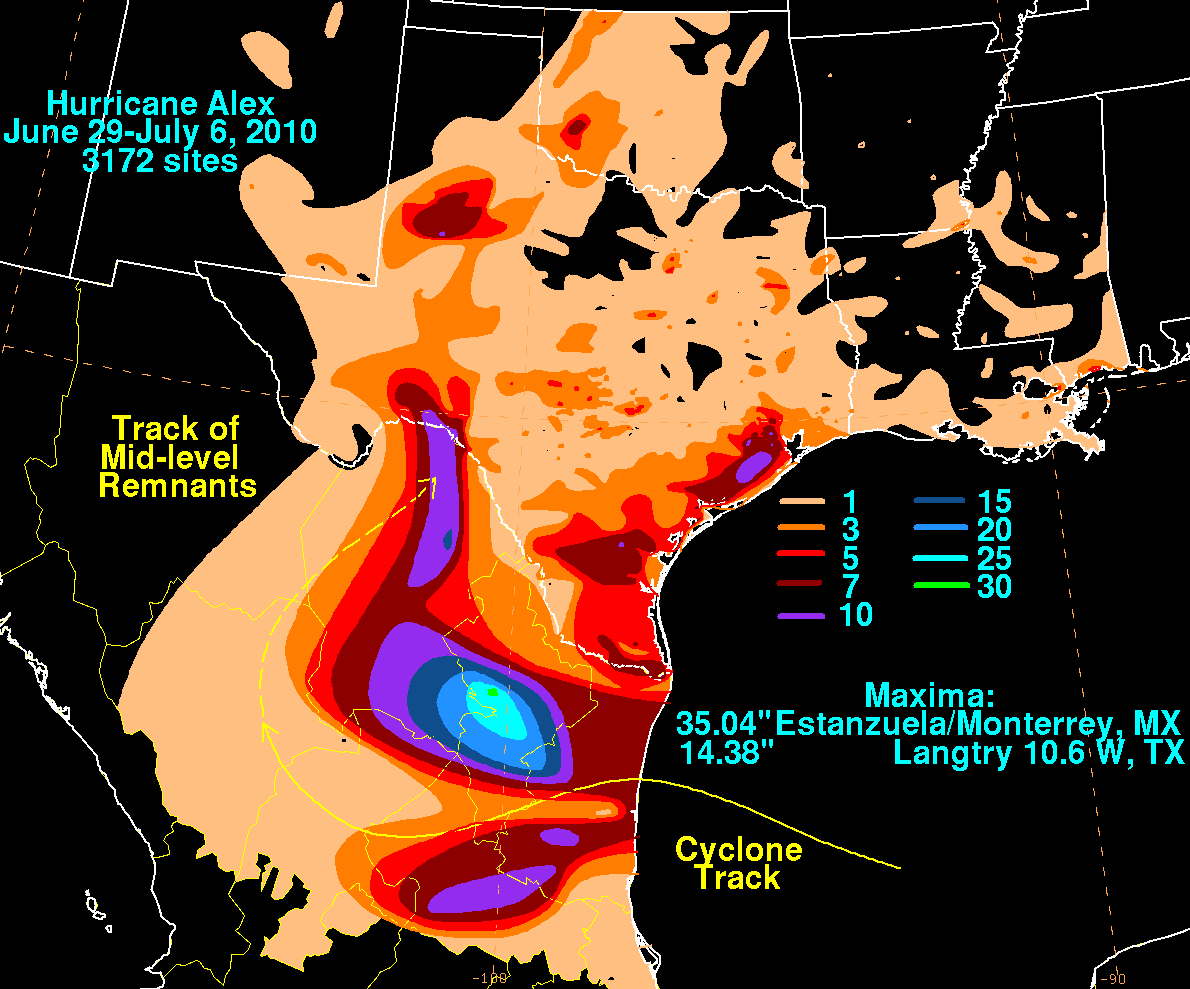 Storm Total Rainfall for Alex (2010)