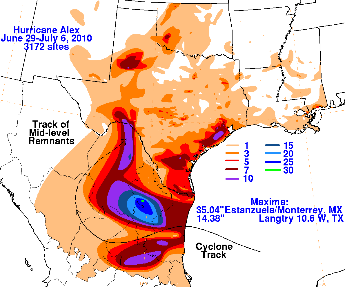 Storm Total Rainfall for Alex (2010)