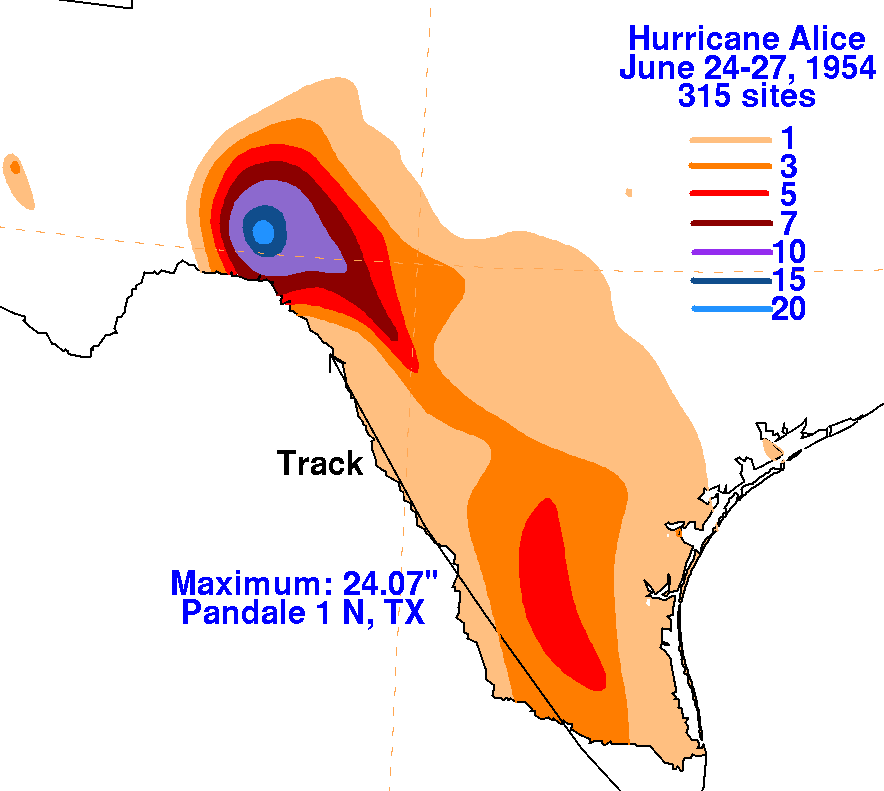 Alice (1954) Storm Total Rainfall
