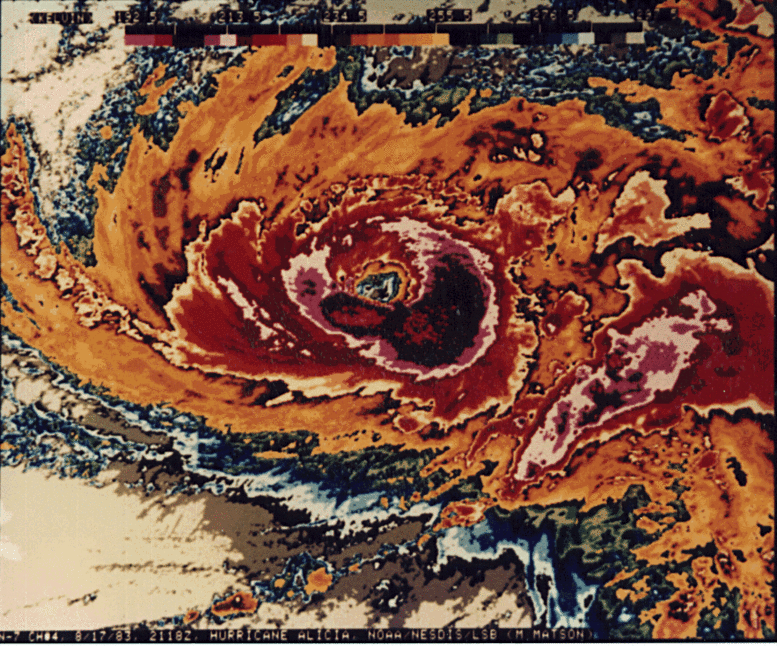 Hurricane Alicia (1983) Enhanced IR Image