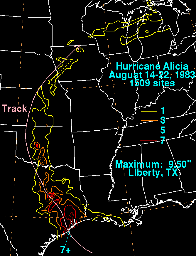 Hurricane Alicia (1983) Rainfall