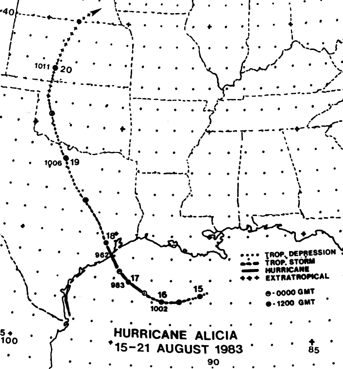 Hurricane Alicia (1983) Track