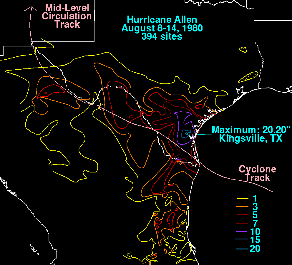 Hurricane Allen (1980) Storm Total Rainfall