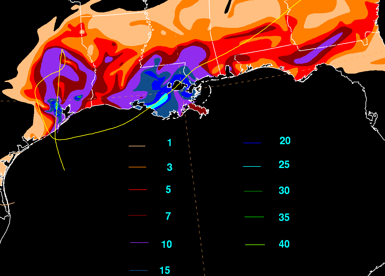Allison (2001) Southeast Rainfall Filled Contour Graphic