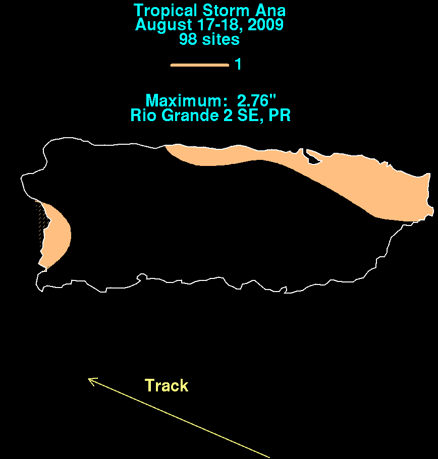 Storm Total Rainfall for Ana (2009)
