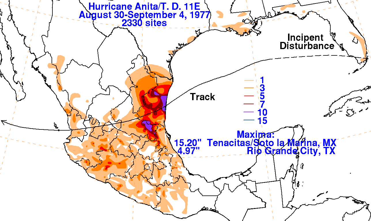 Hurricane Anita (1977) Rainfall and Track