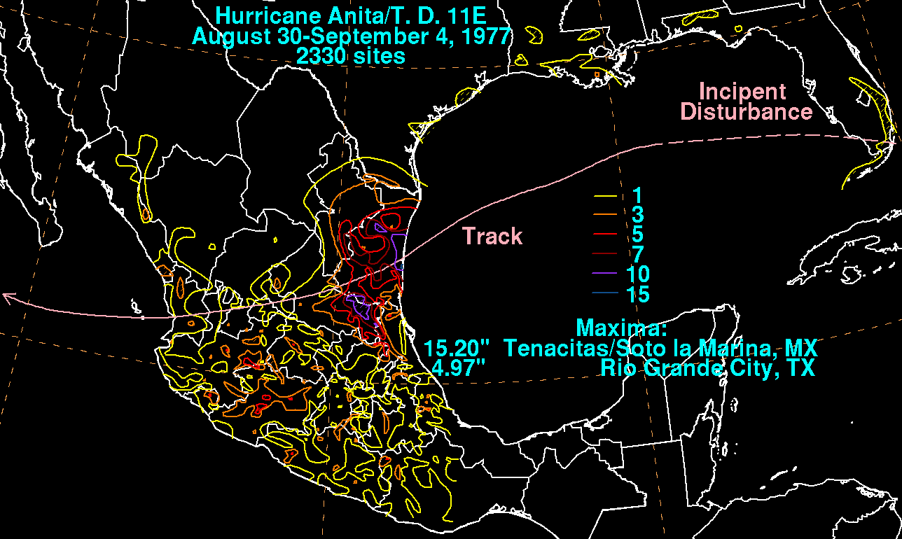 Hurricane Anita (1977) Rainfall and Track