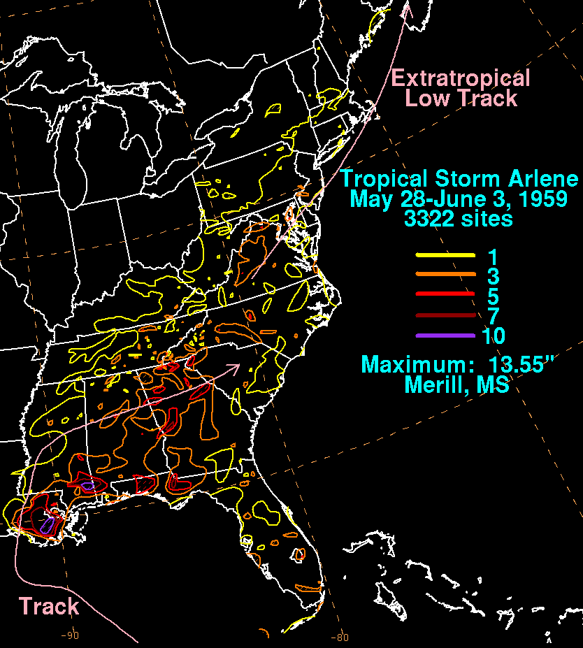 Arlene (1959) Storm Total Rainfall