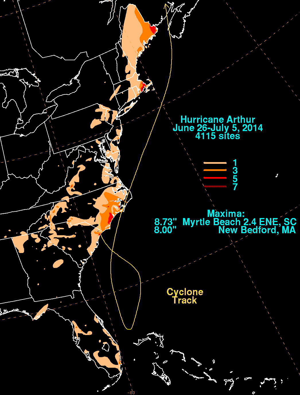 Hurricane Arthur (2014) Rainfall