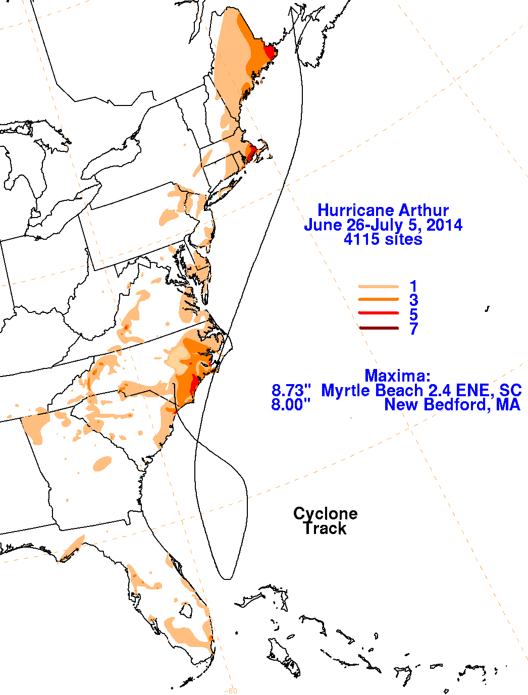 Hurricane Arthur (2014) Rainfall